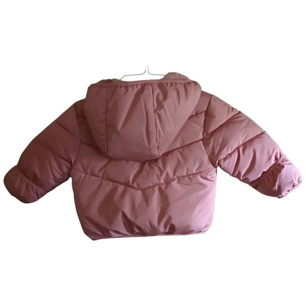 Girl SwissTech Pink Hooded Long Sleeve Puffer Jacket Size 12 Months
